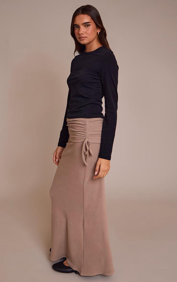 Sand Brushed Rib Ruched Detail Maxi Skirt