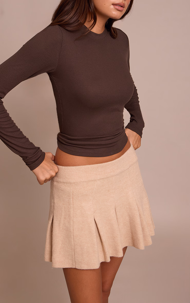 Oatmeal Soft Knit Pleated Mini Skirt