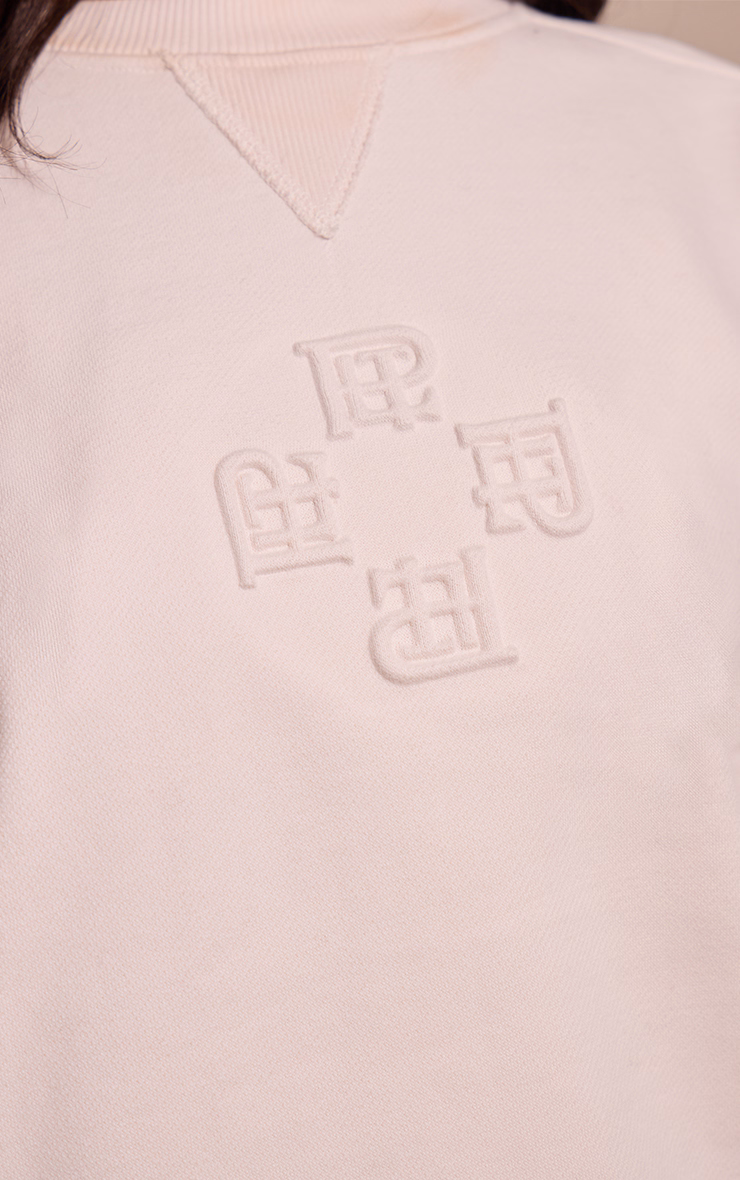 Petite Cream PLT Embossed Crew Neck Sweatshirt