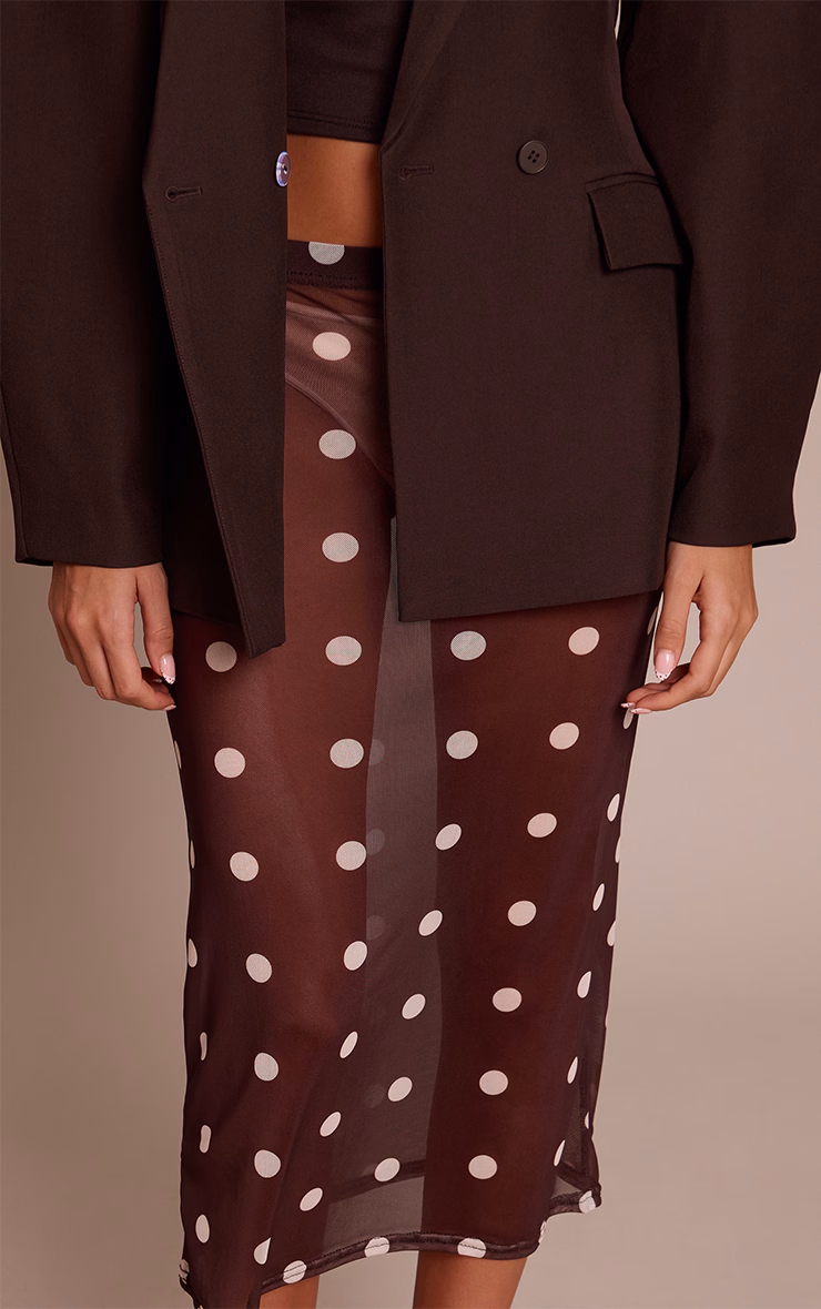 Chocolate Mesh Polka Dot Midi Skirt