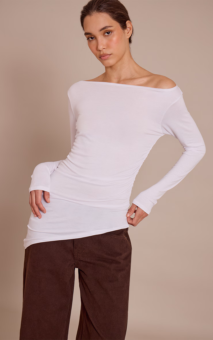White Asymmetric Hem Detail Long Sleeve Top