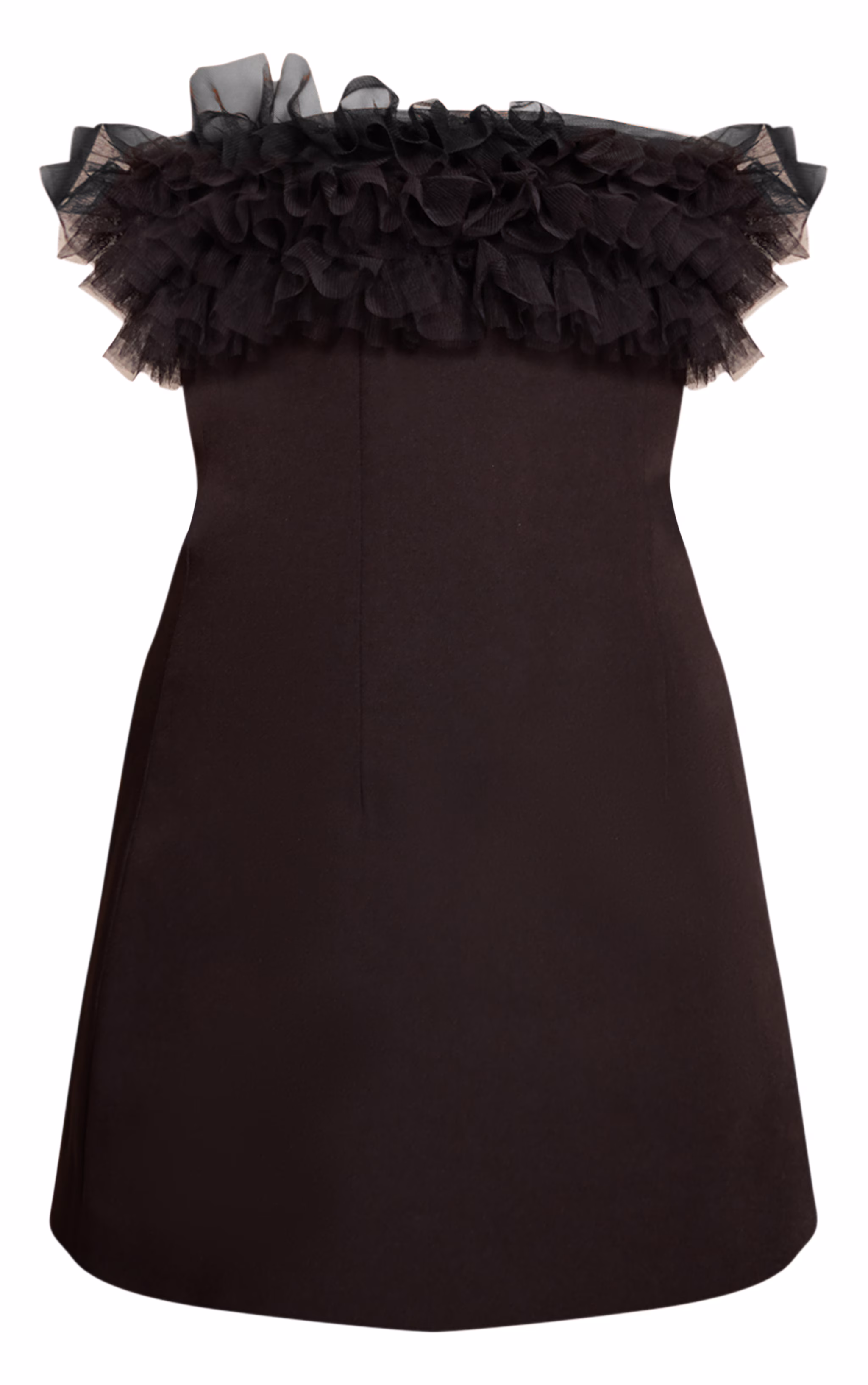 Black Woven Ruffle Bandeau Shift Dress