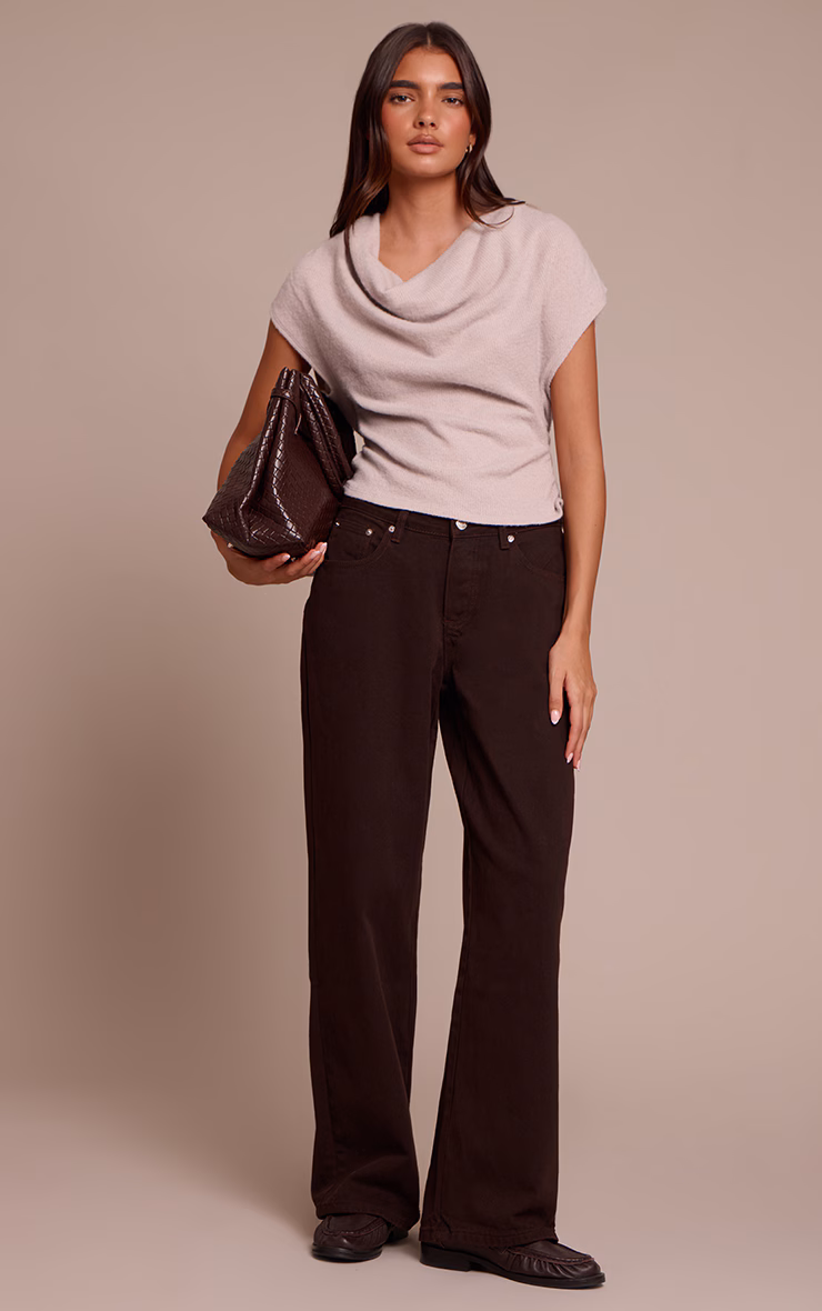 Light Mushroom  Wool Look Slouchy Tie Back Top