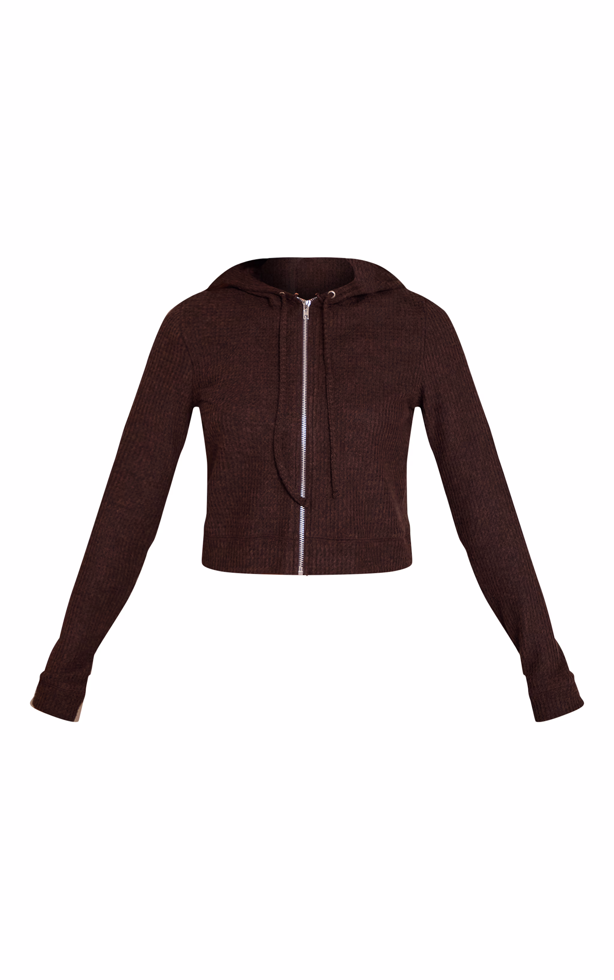 Chocolate Brushed Waffle Rib Zip Up Top