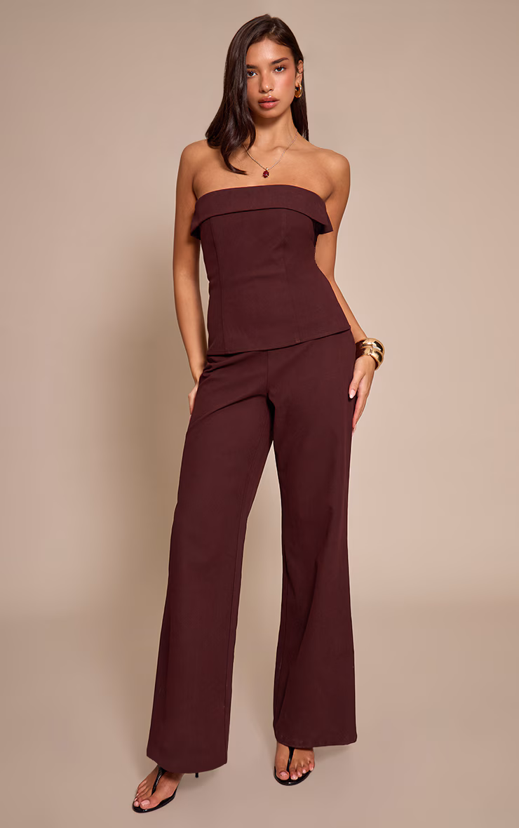 Plum Faux Suede Bandeau Foldover Jumpsuit