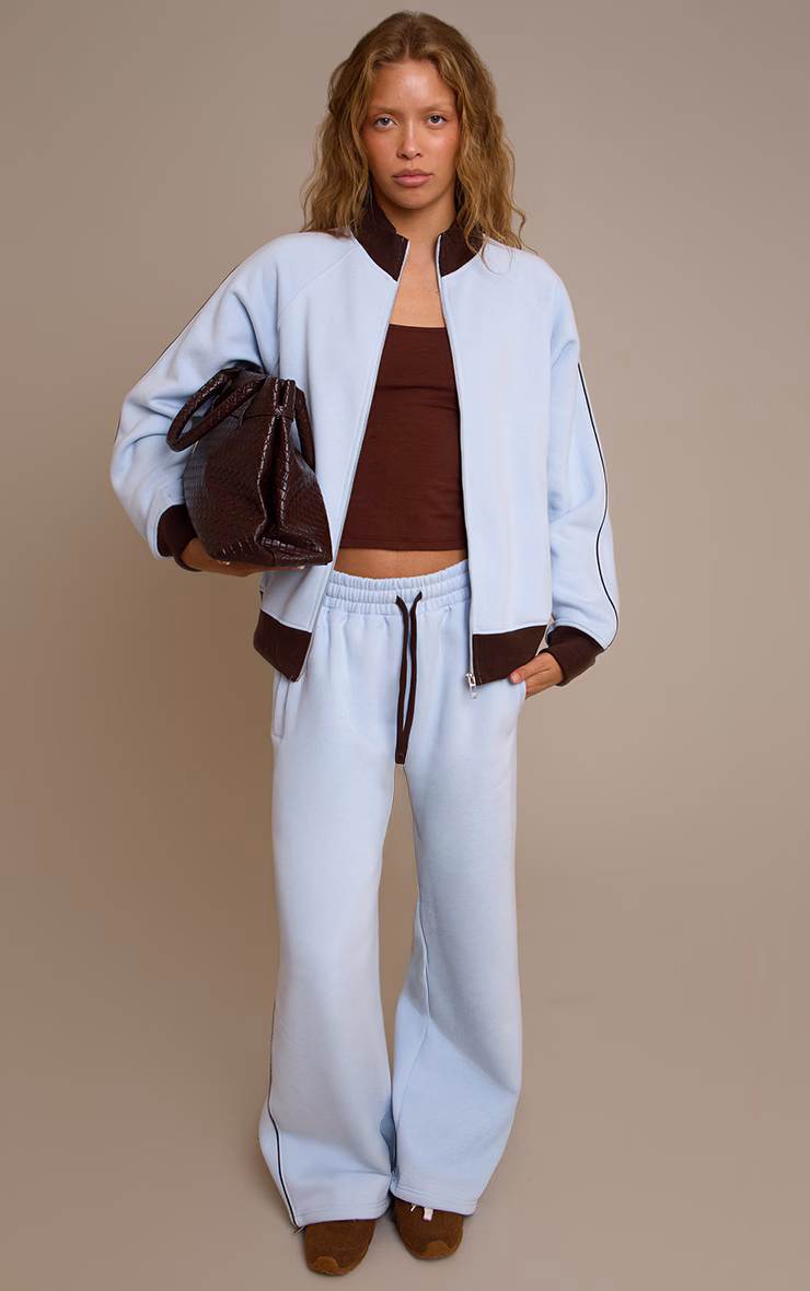 Blue Contrast Wide Leg Sweatpants