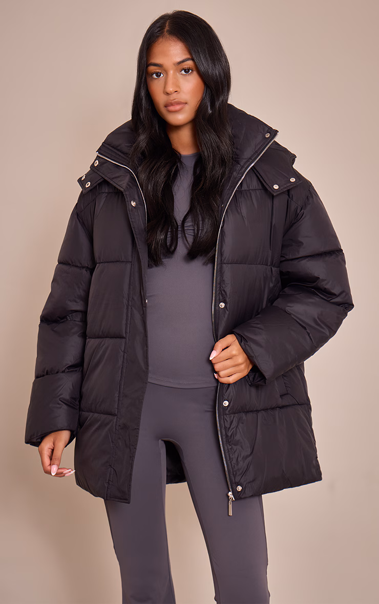 Tall Black Oversized Hooded Puffer Jacket
