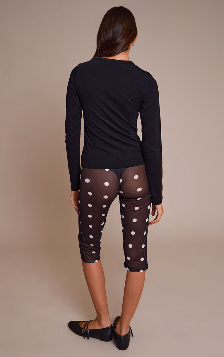 Black Mesh Polka Dot Capri Pants