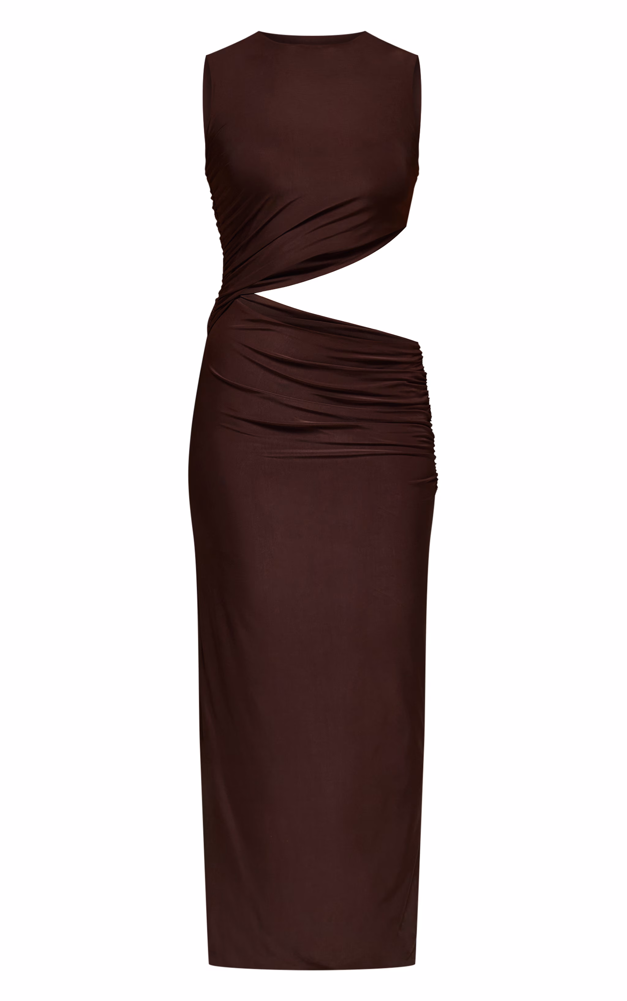 Chocolate Double Layer Slinky Cut Out Maxi Dress