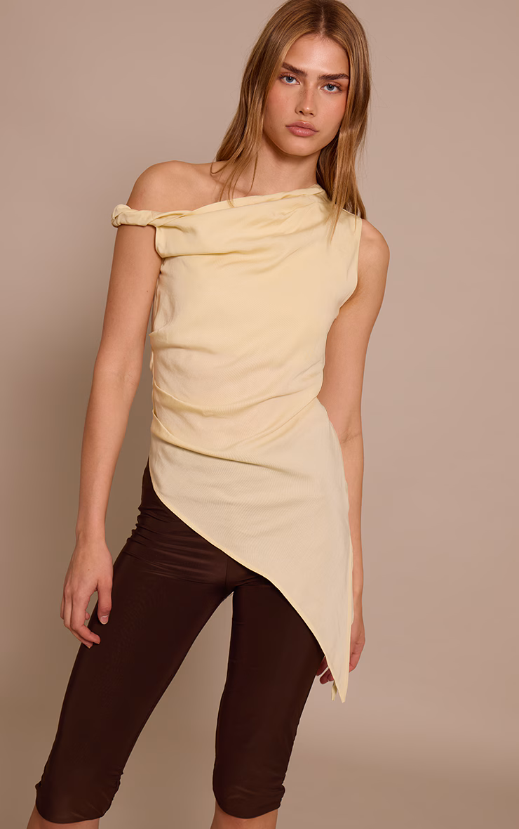 Buttermilk Tencel Asymmetric Drape Long Top