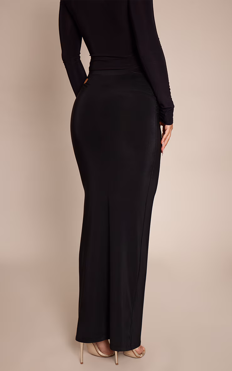 Black Slinky Cut Out Trim Detail Maxi Skirt