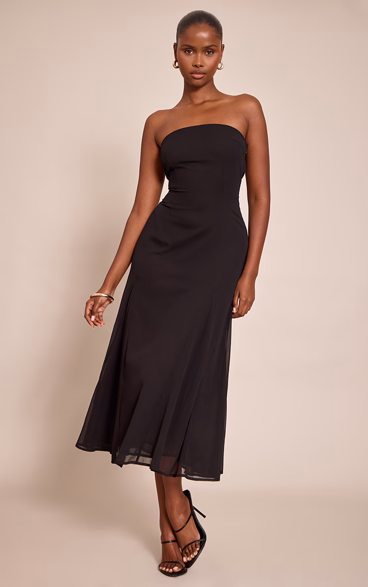 Black Bandeau Godet Midaxi Dress