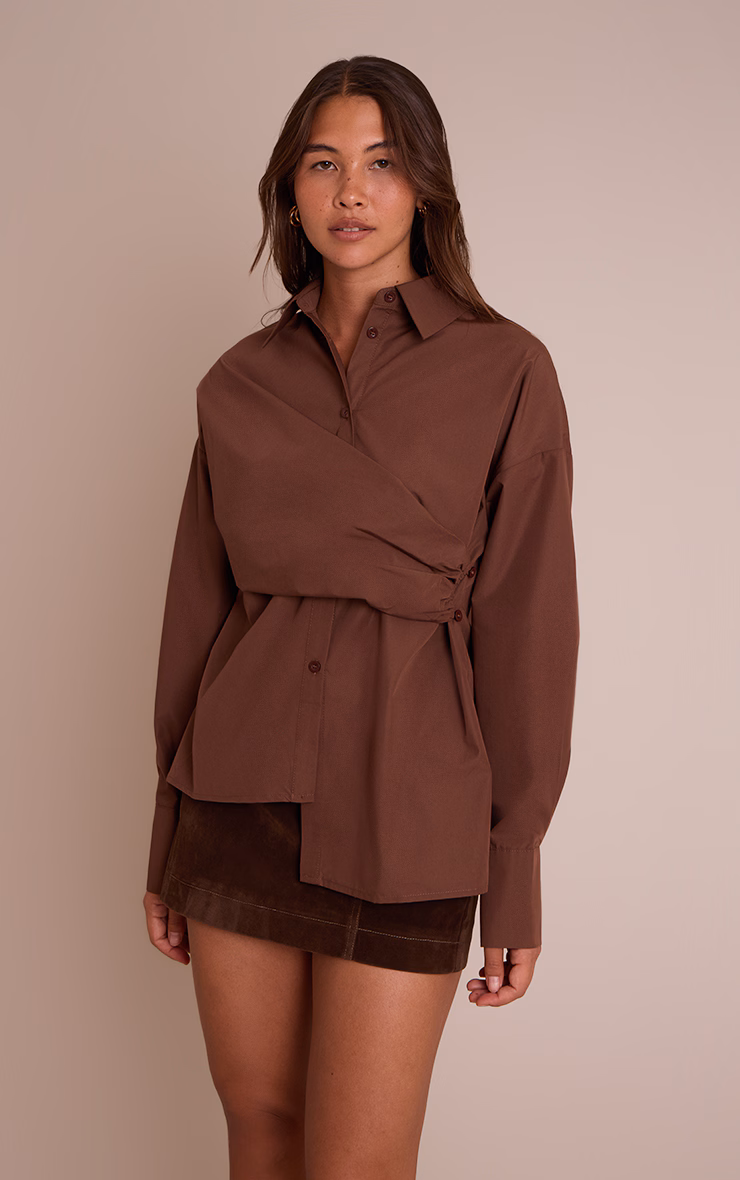 Chocolate Asymmetric Drape Shirt