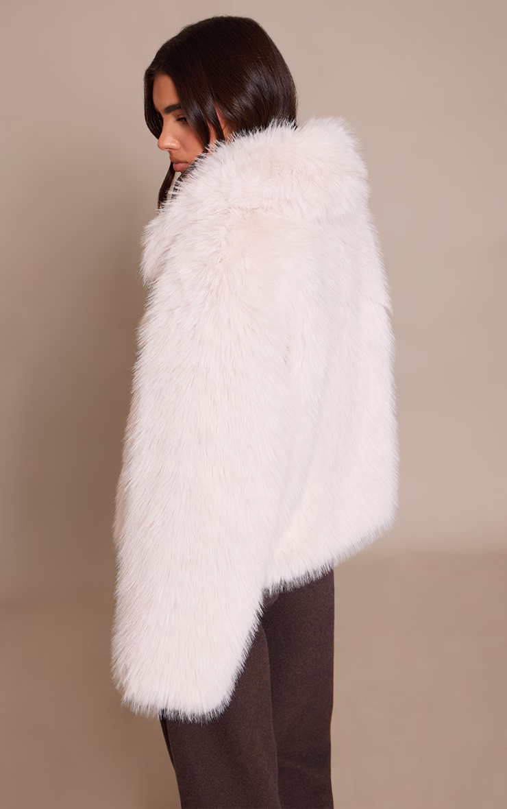 Cream Faux Fur Oversized Collar Coat