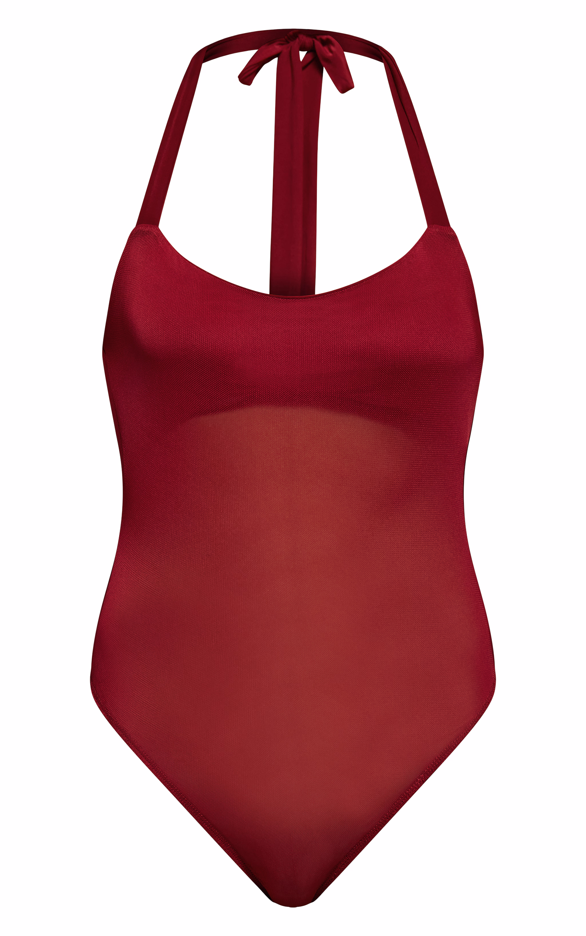 Wine Bust Detail Mesh Halterneck Bodysuit