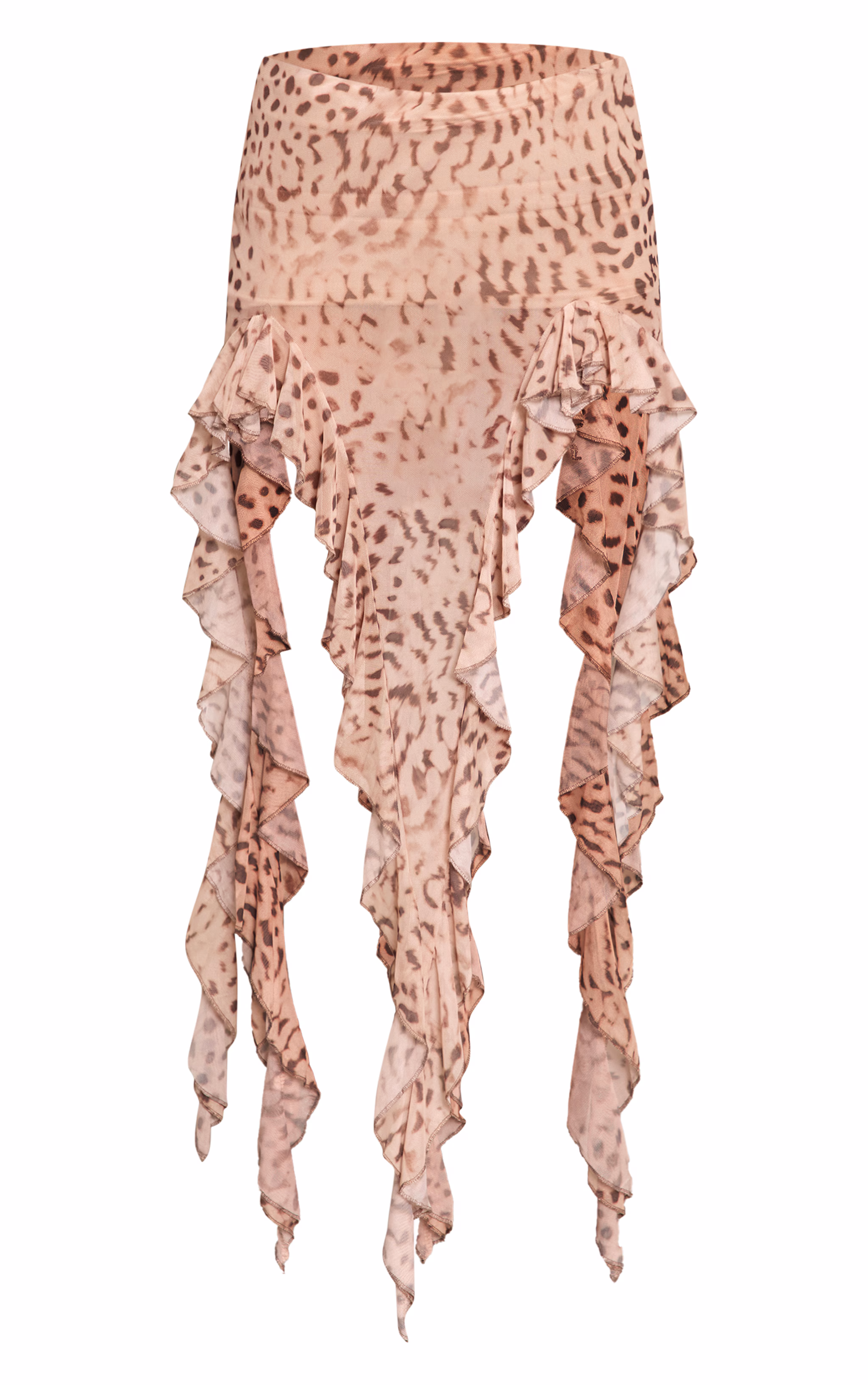 Stone Animal Printed Ruffle Hem Midi Skirt