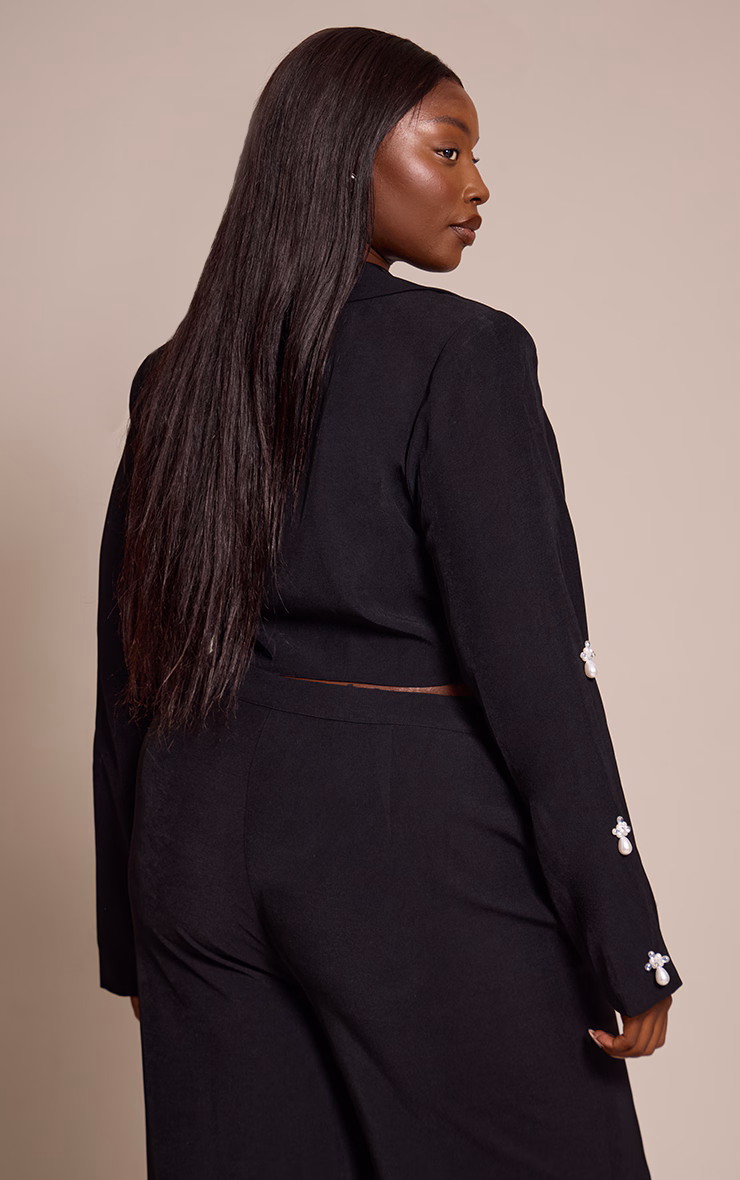 Plus Black Woven Embellished Cropped Blazer
