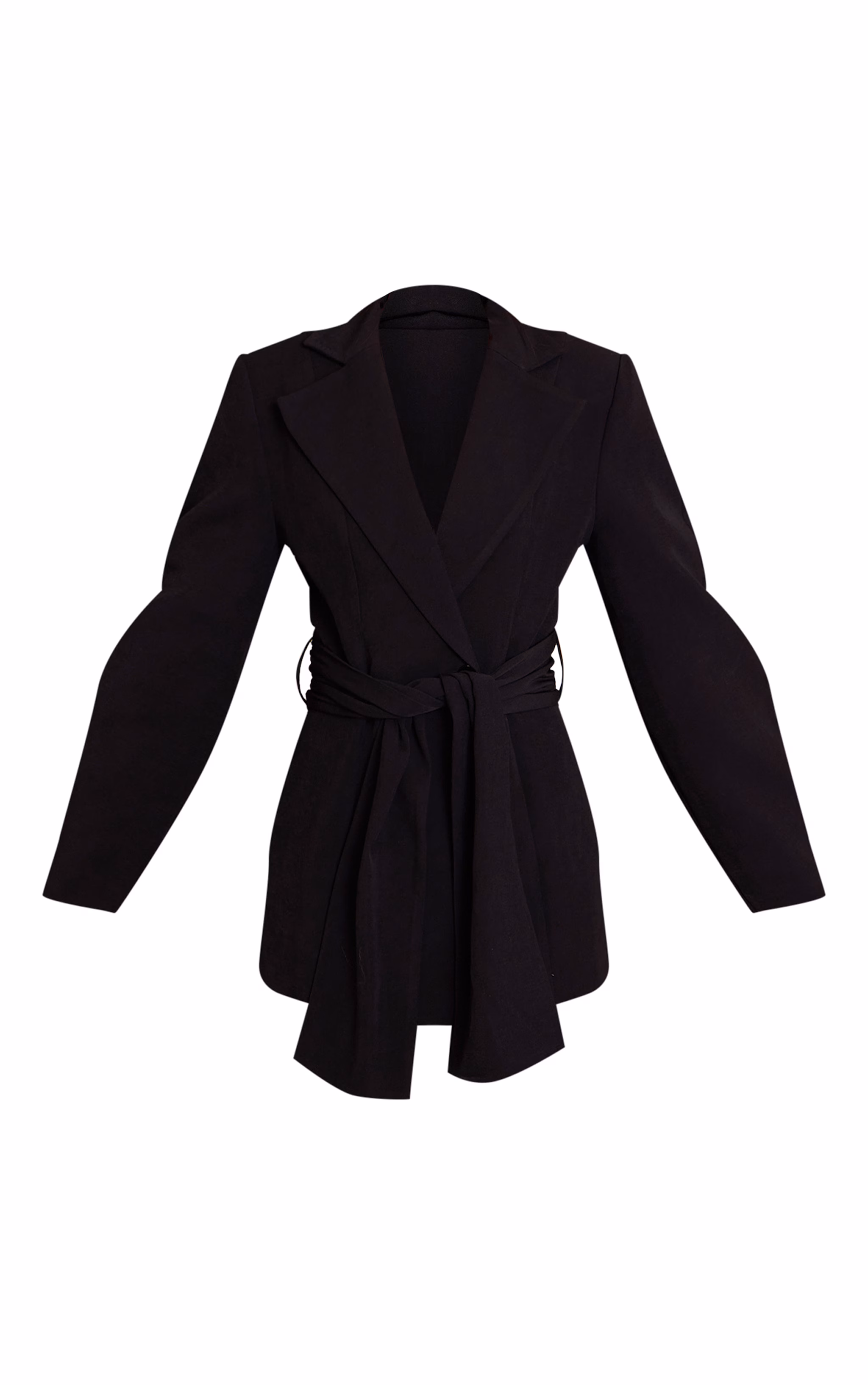 Black Gathered Wrap Waist Belted Blazer