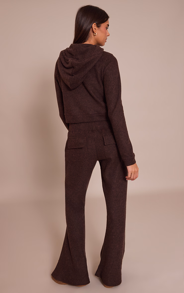 Chocolate Brushed Waffle Rib Skinny Flare Pant
