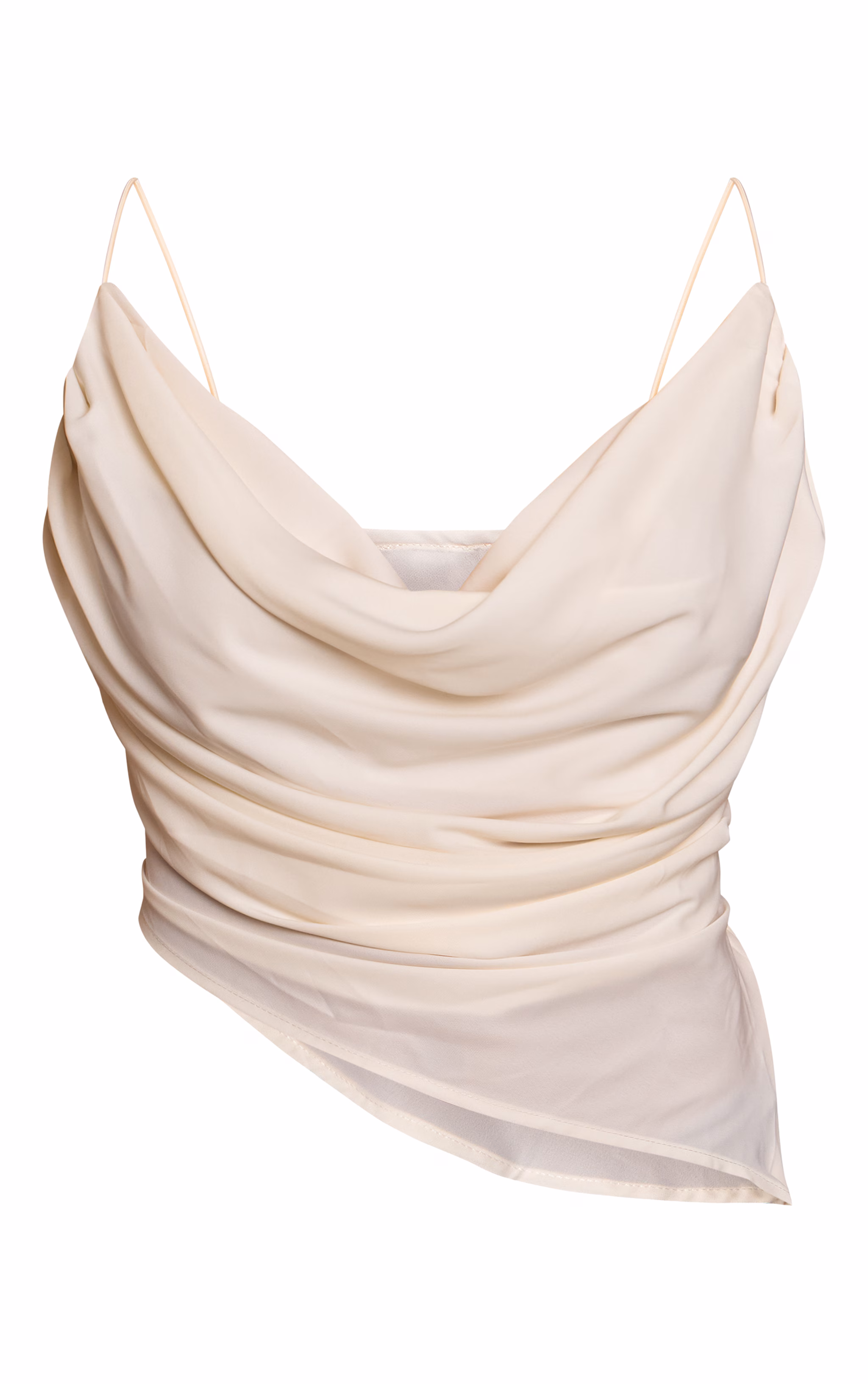 Cream Satin Drape Plunge Cowl Top