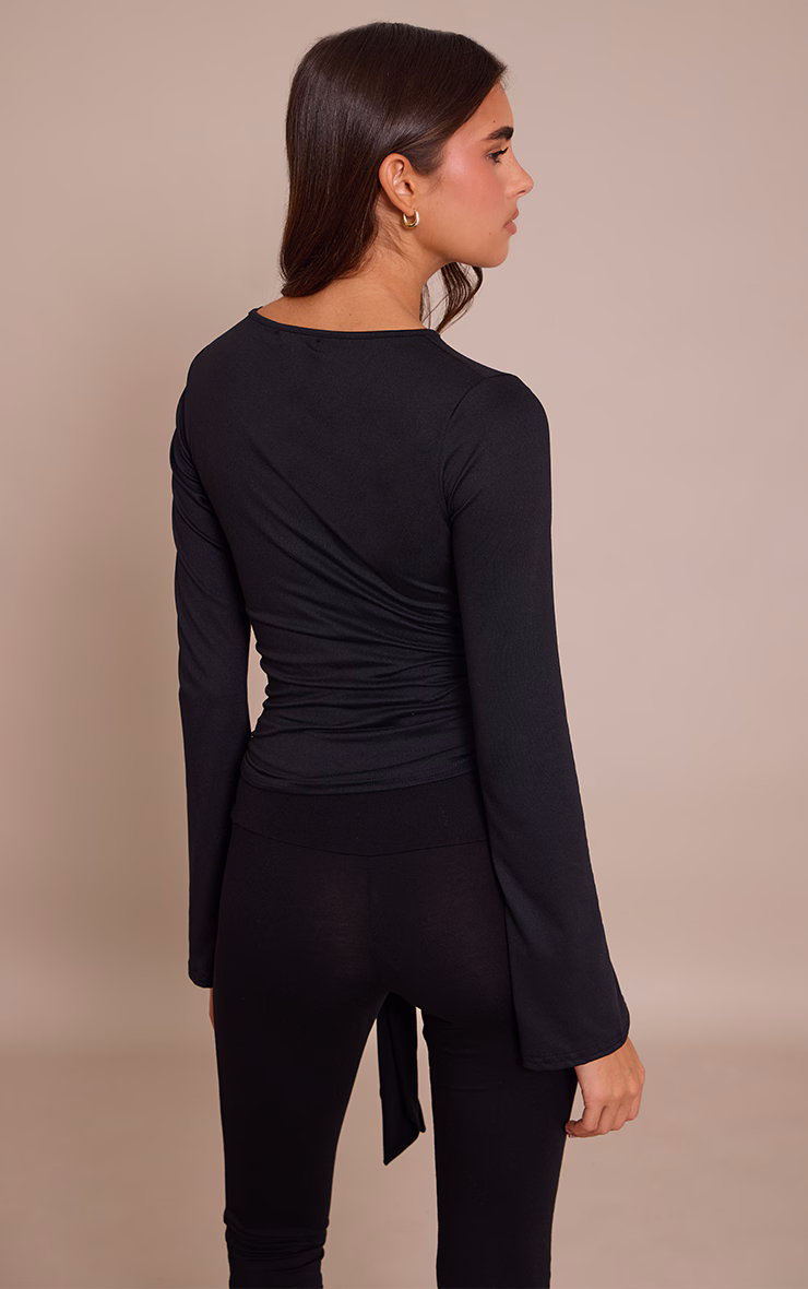 Black Soft Jersey Flared Long Sleeve Top