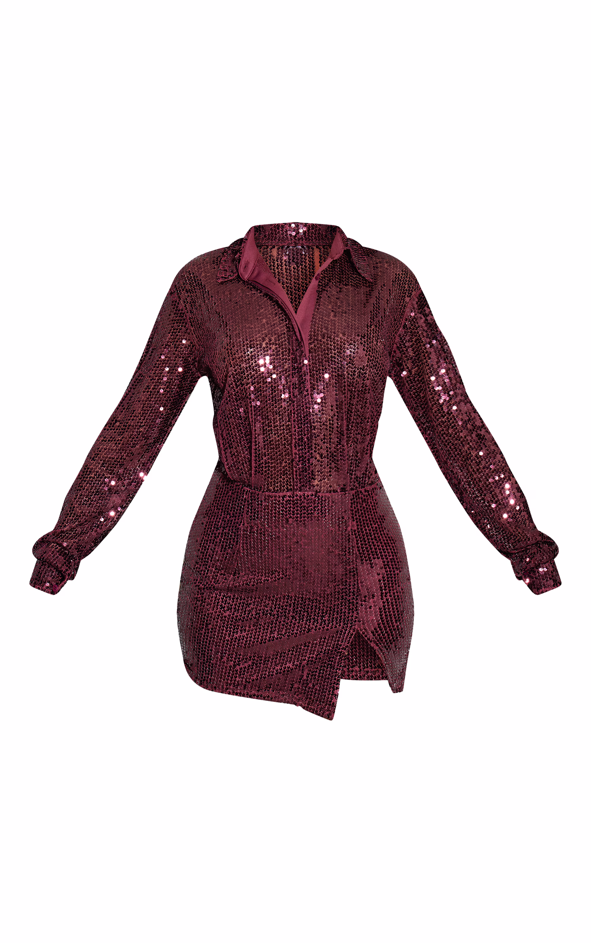 Plum Sequin Fitted Shirt Dress