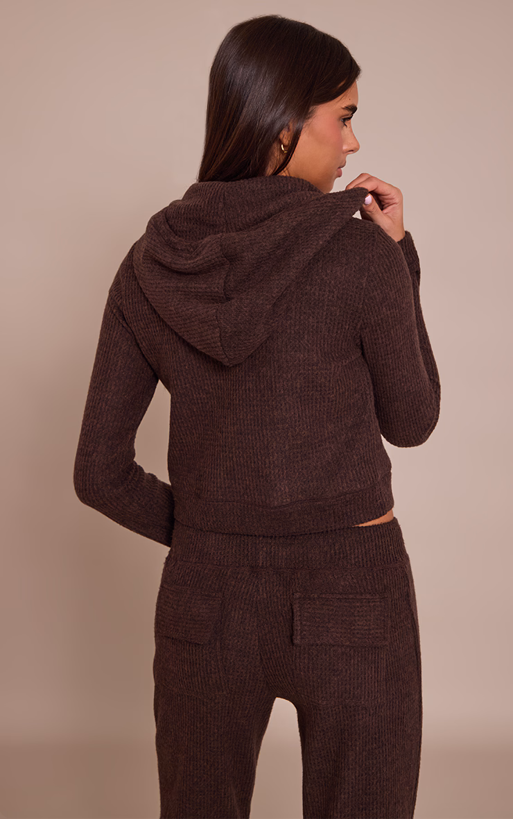 Chocolate Brushed Waffle Rib Zip Up Top
