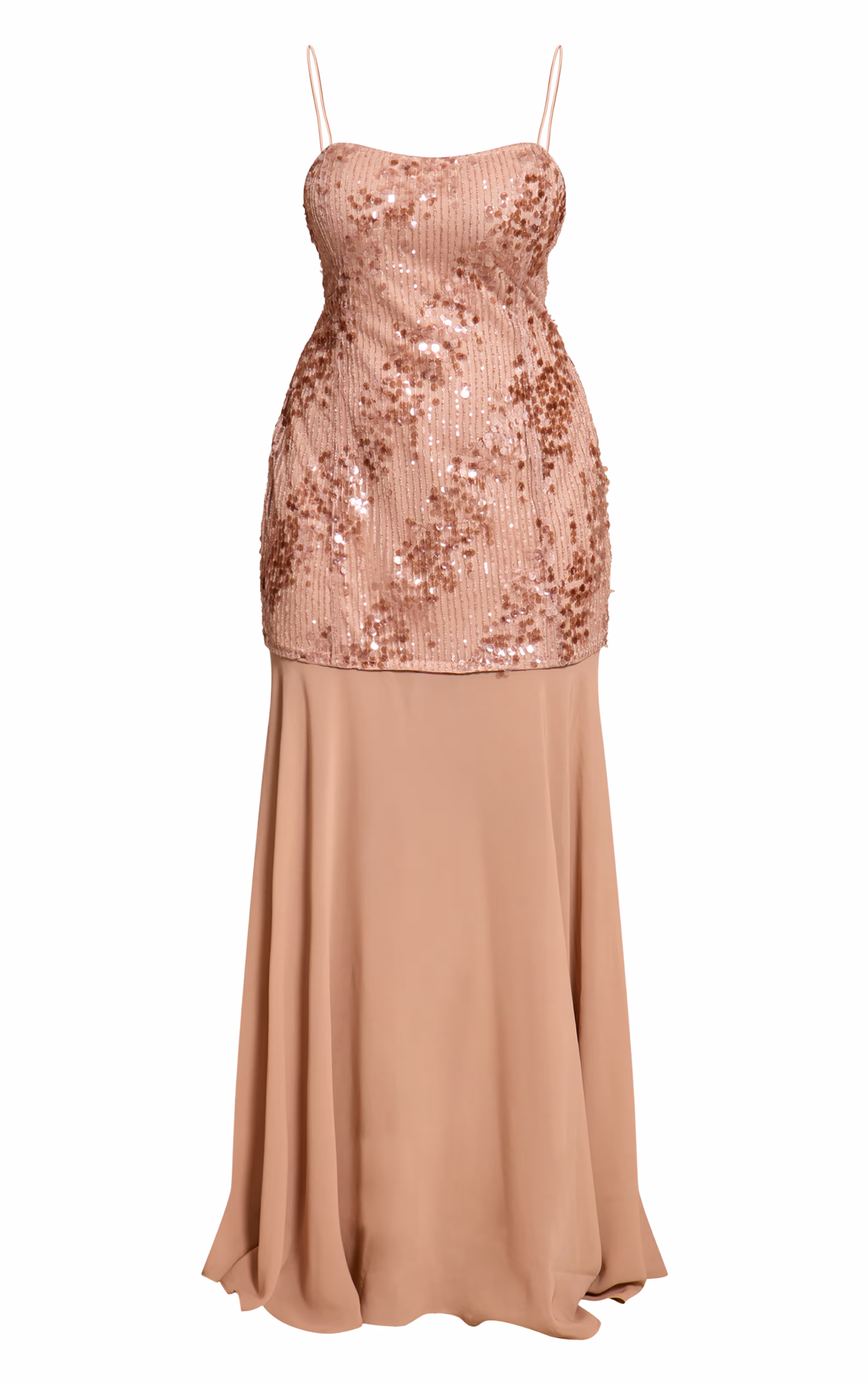Shape Nude Tonal Sequin Dropped Hem Maxi Dress