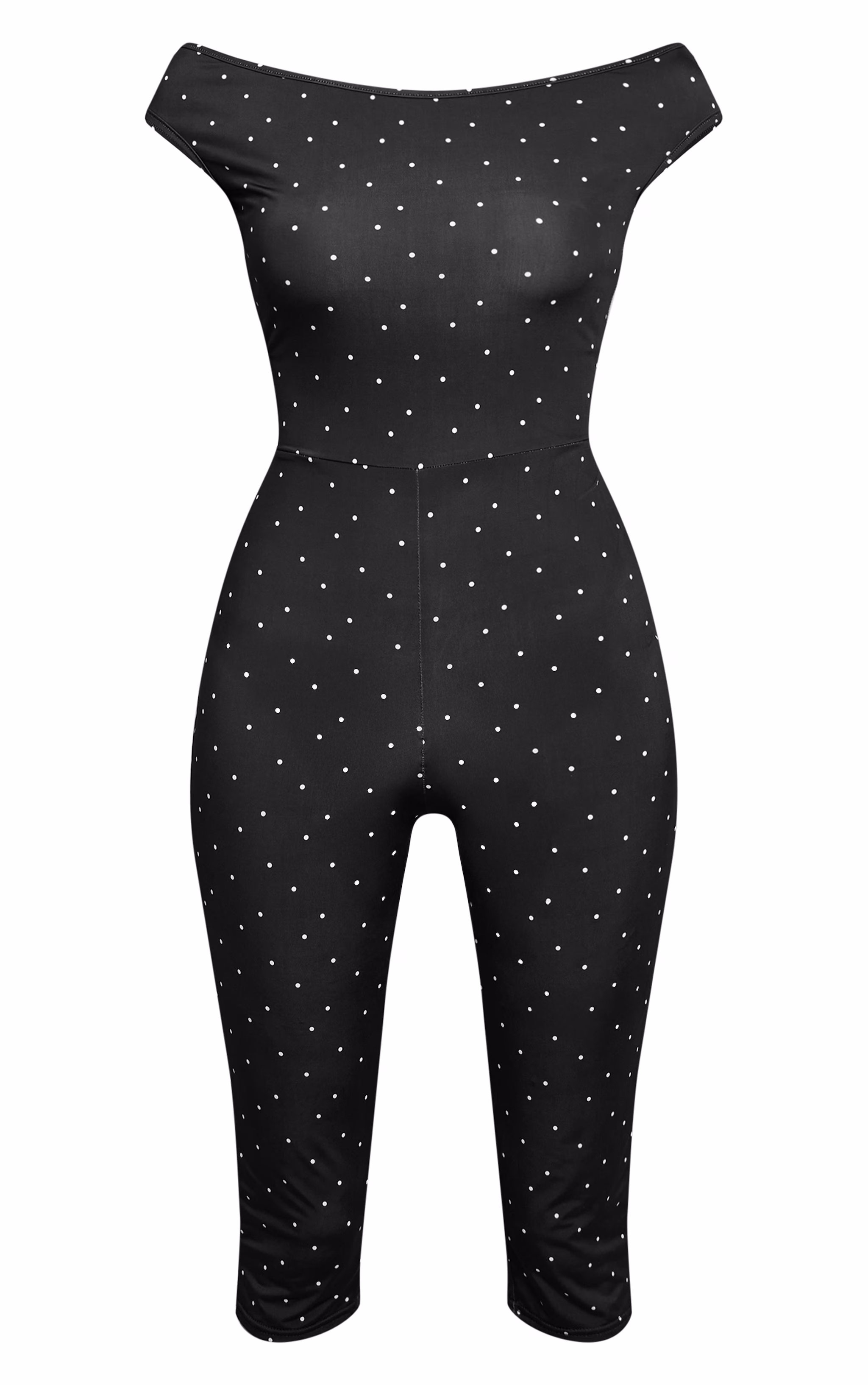 Black Slinky Poka Dot Capri Jumpsuit