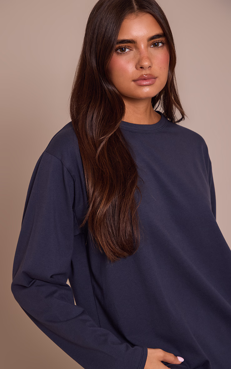 Navy Cotton Basic Oversized Long Sleeve T-shirt