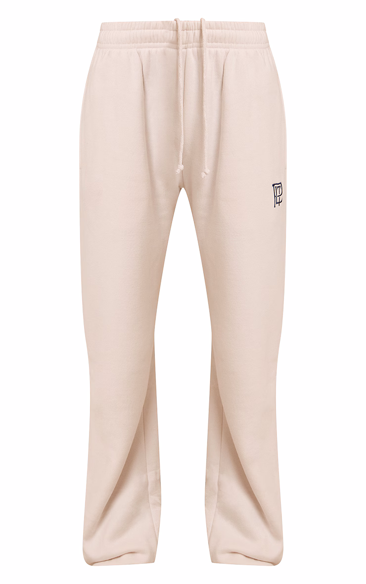Cream PLT Embroidered Cotton Fleece Cuffed Sweat Pants