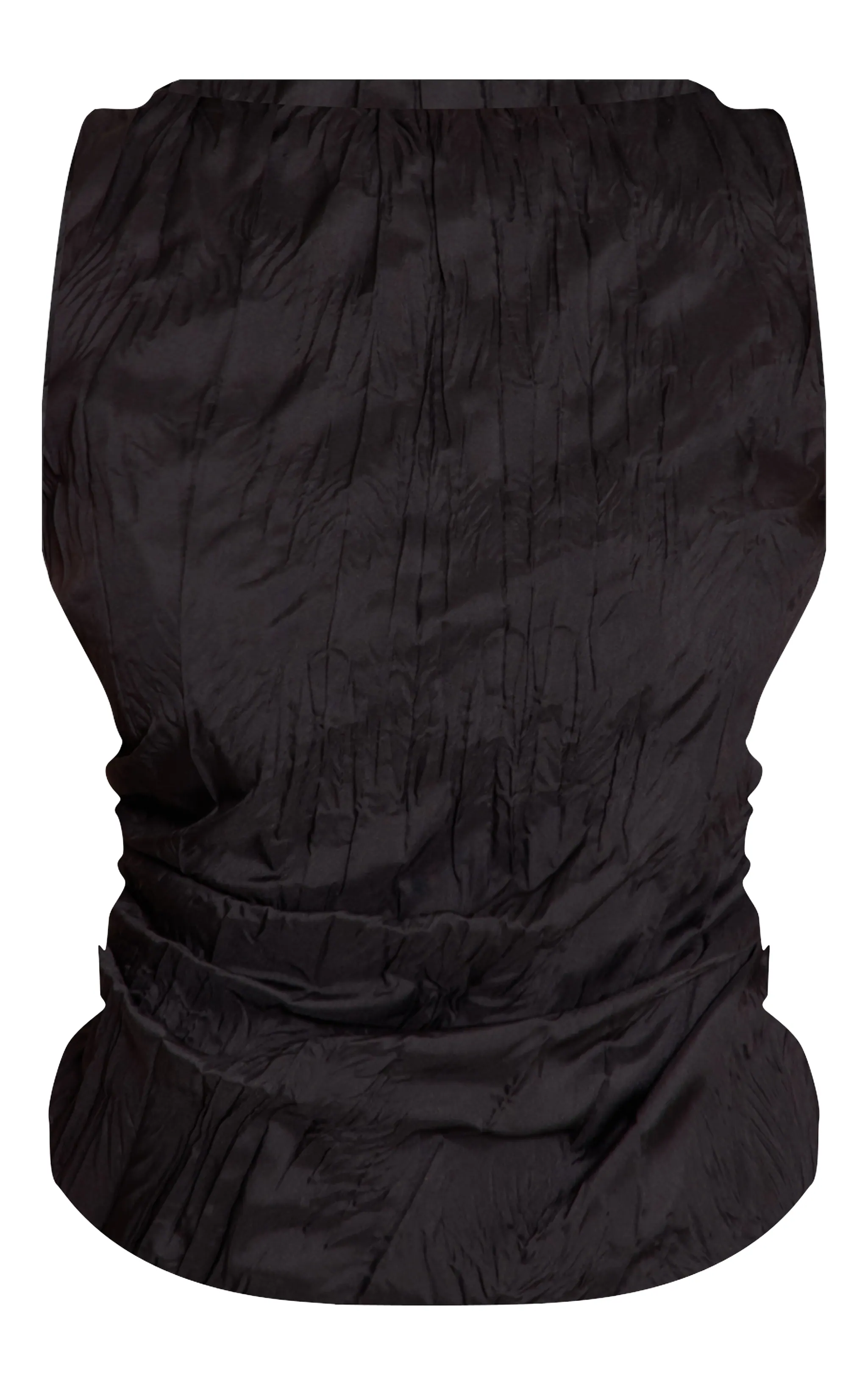 Black Crinkled Woven Ruched Detail Top
