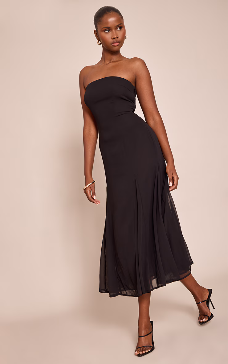 Black Bandeau Godet Midaxi Dress