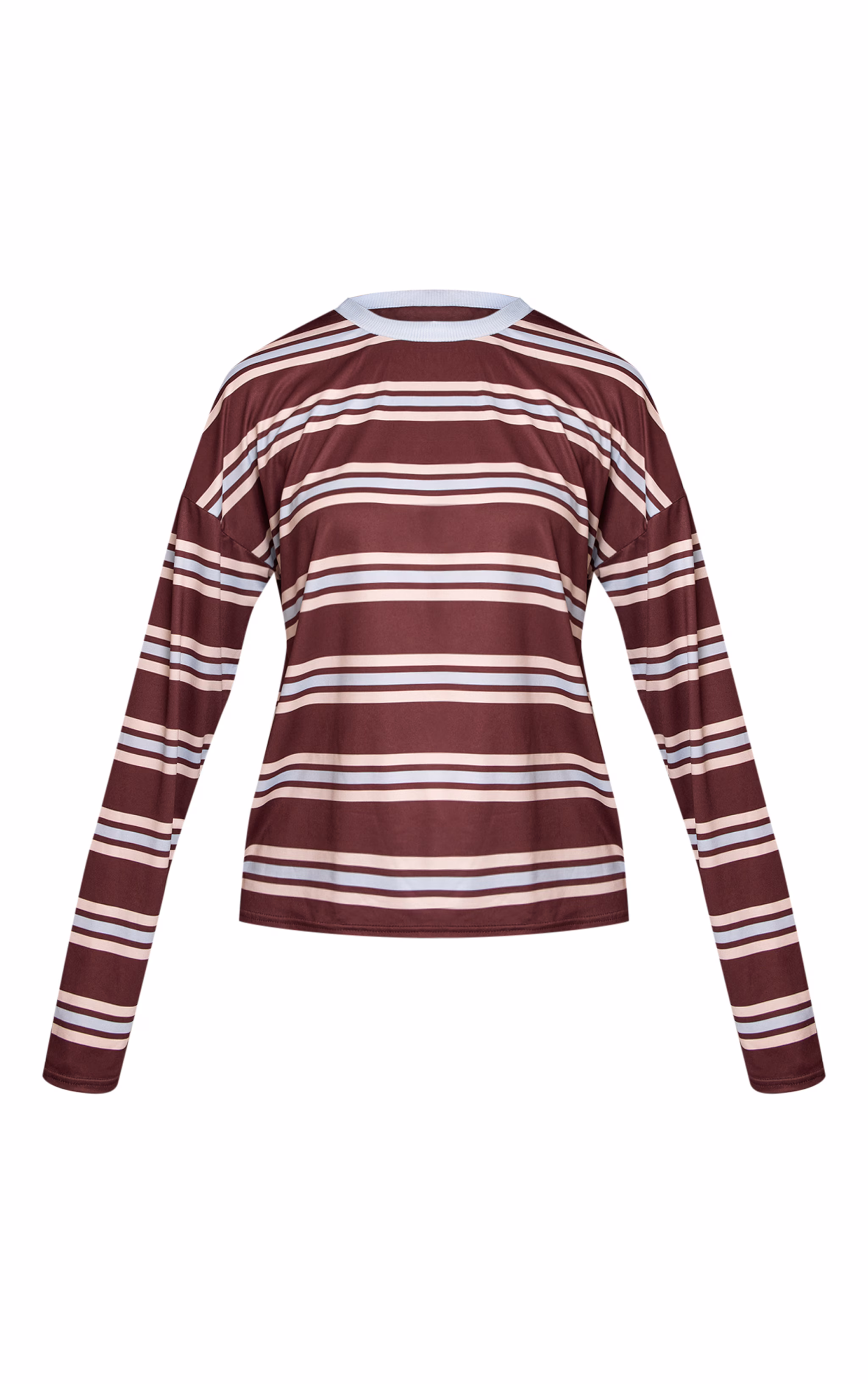 Burgundy Stripe Crew Neck Long Sleeve Top