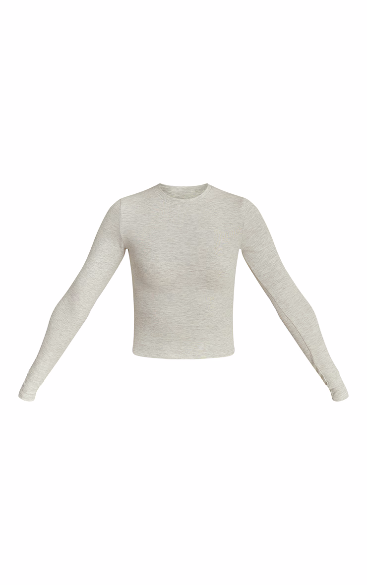 Ash Grey Melange Soft Cotton Long Sleeve Top
