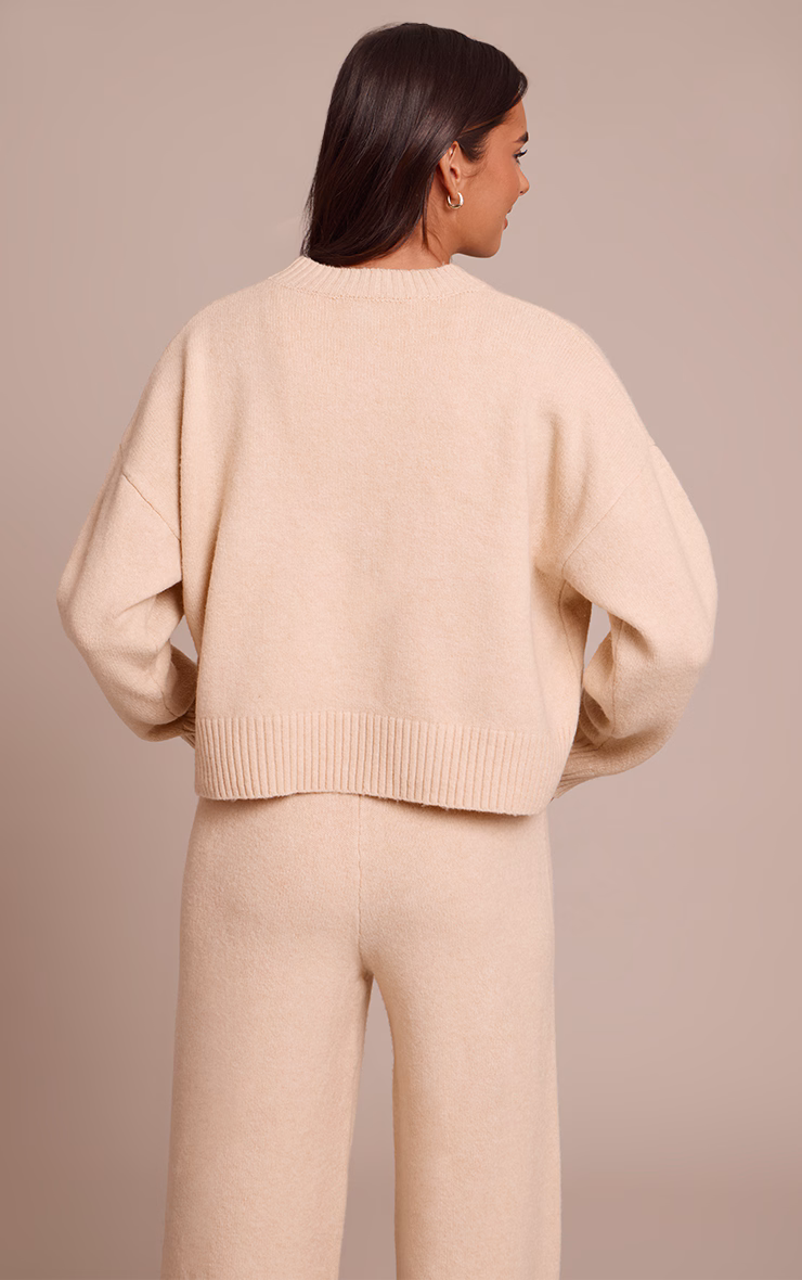 Beige Marl Knitted Cropped Crew Neck Sweater