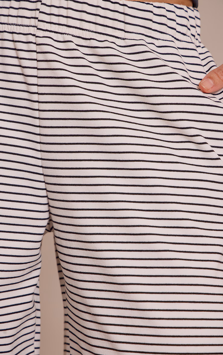 Monochrome Stripe Heavy Cotton Drawstring Wide Leg Pants