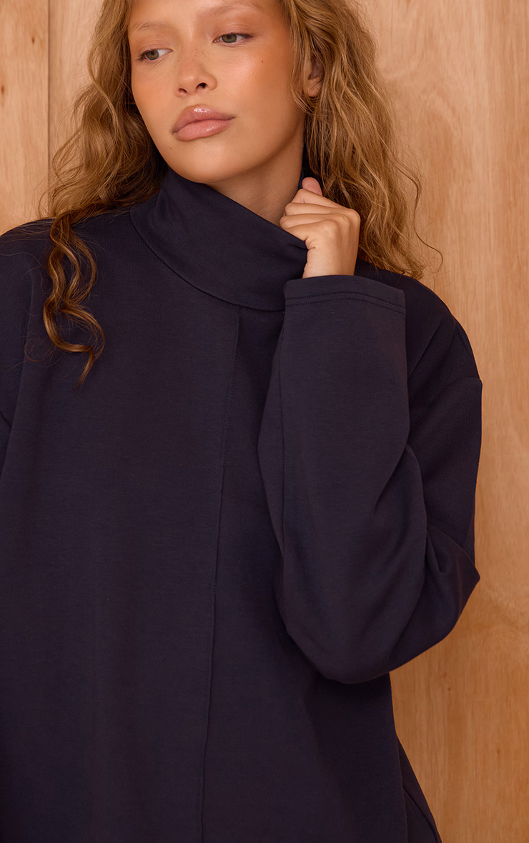 Navy Interlock Seam Funnel Neck Sweatshirt