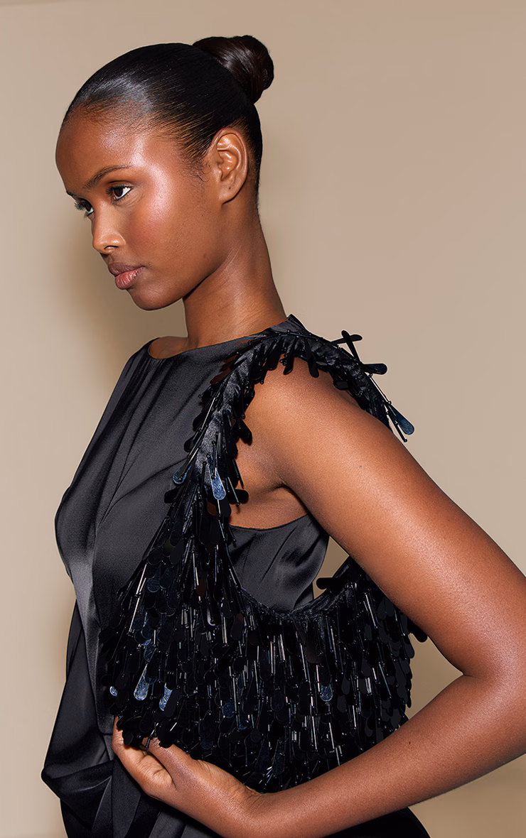 Black Embellished Sequin Shoulder Bag