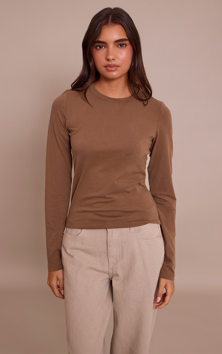 Mushroom Soft Cotton Crew Neck Longline Long Sleeve Top