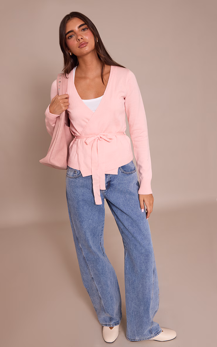 Pink Pilates Wrap Knitted Cardigan