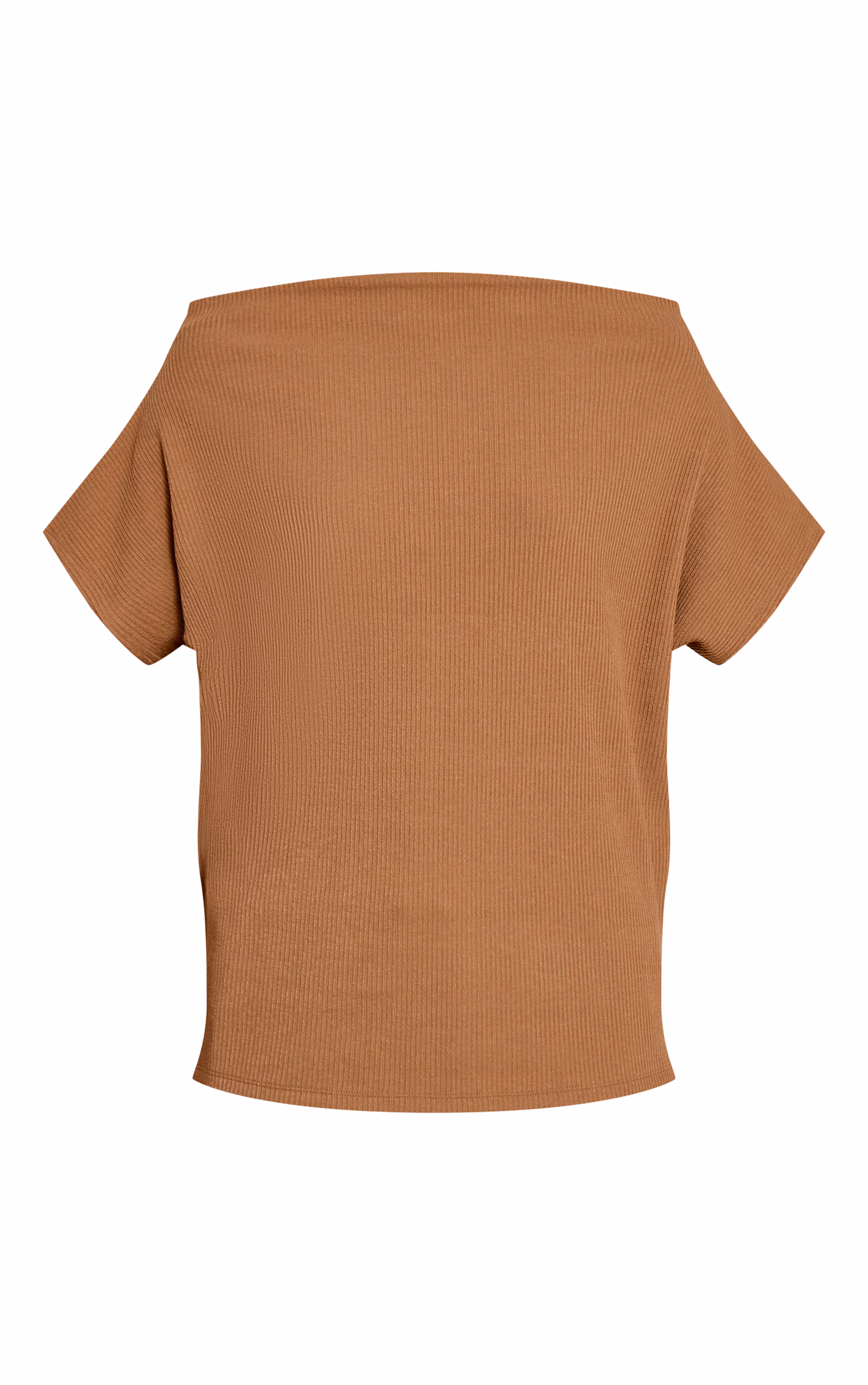 Tan Thick Rib Asymmetric Slouchy Long Top