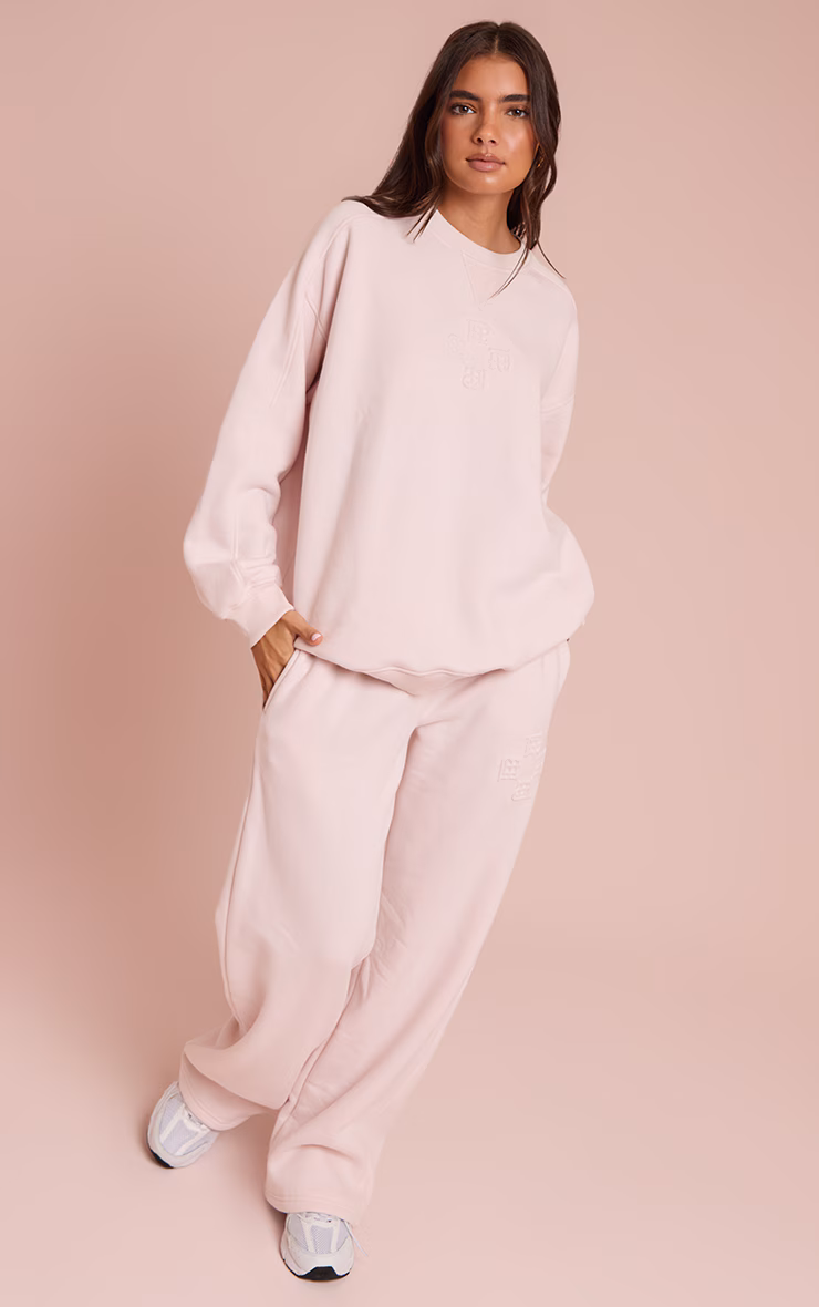 Baby Pink PLT Embossed Wide Leg Sweatpants
