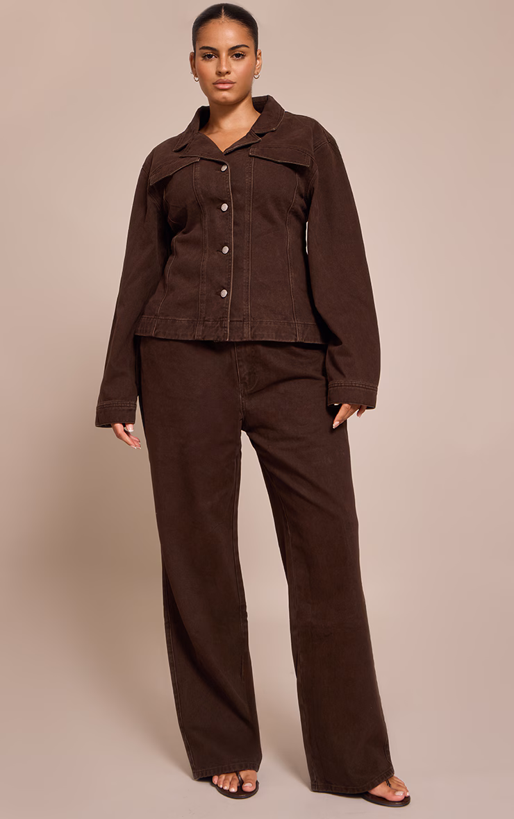 Plus Dark Chocolate Cinched Waist Denim Blazer