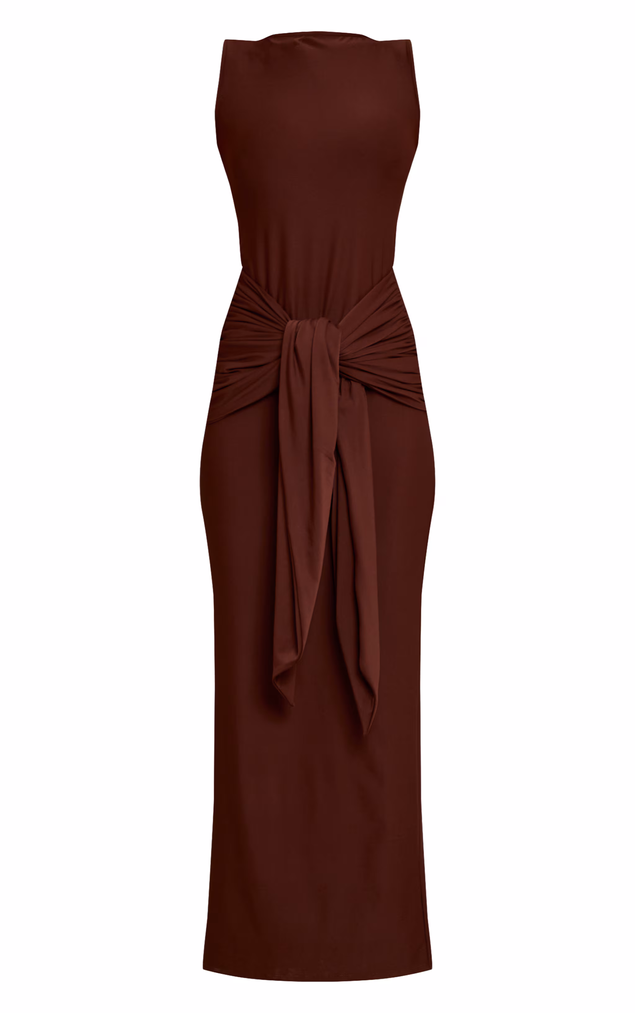 Chocolate Jersey Boat Neck Wrap Detail Maxi Dress