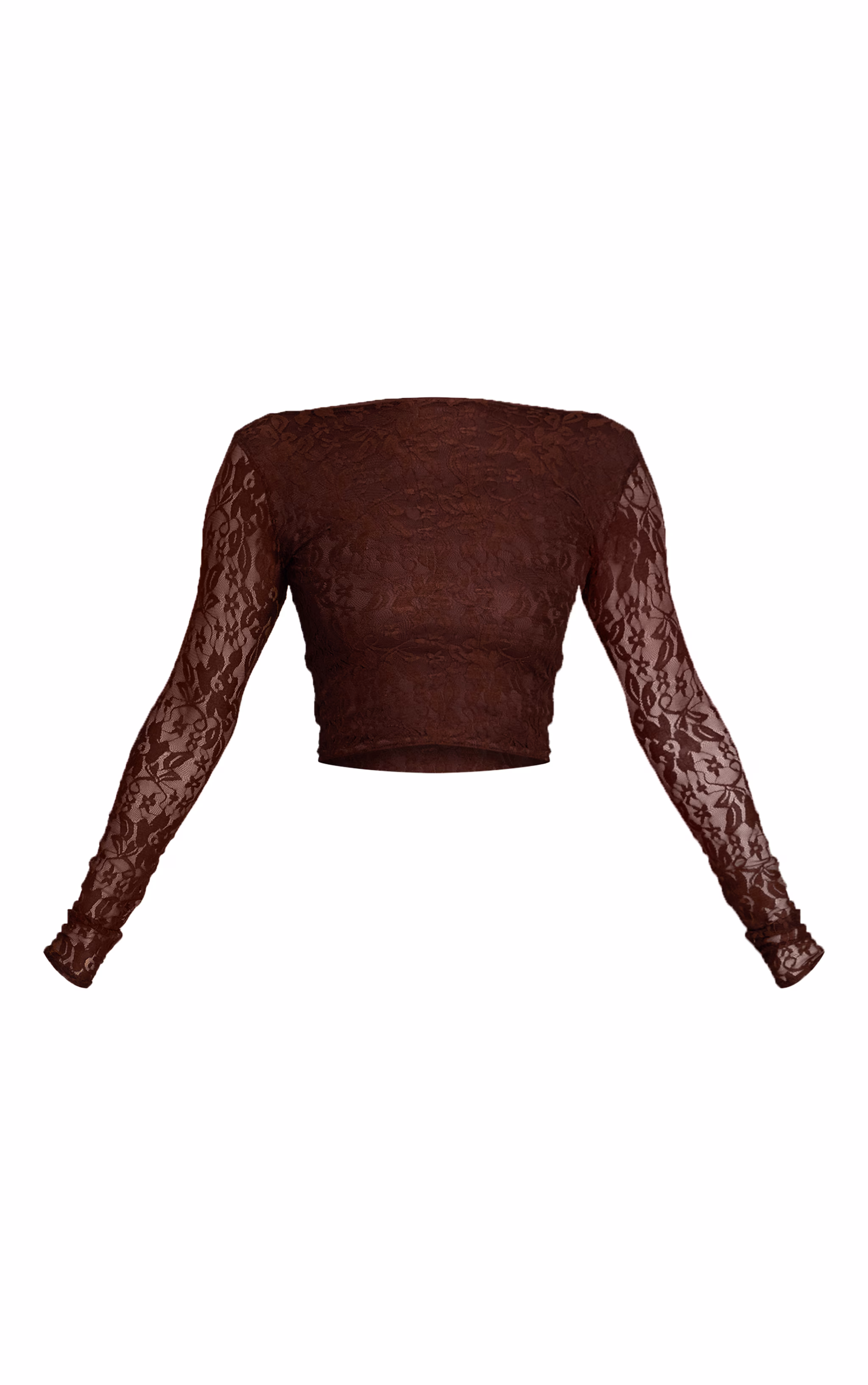 Brown Lace Scoop Back Long Sleeve Top