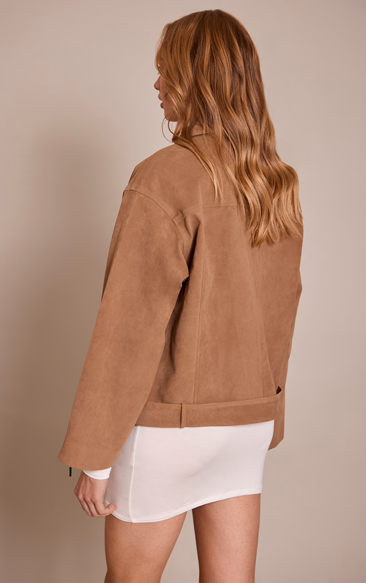 Camel Faux Suede Oversized Biker Jacket