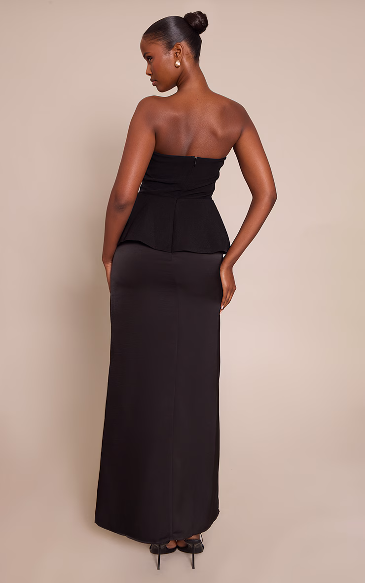 Black Tailored Peplum Hem Maxi Dress