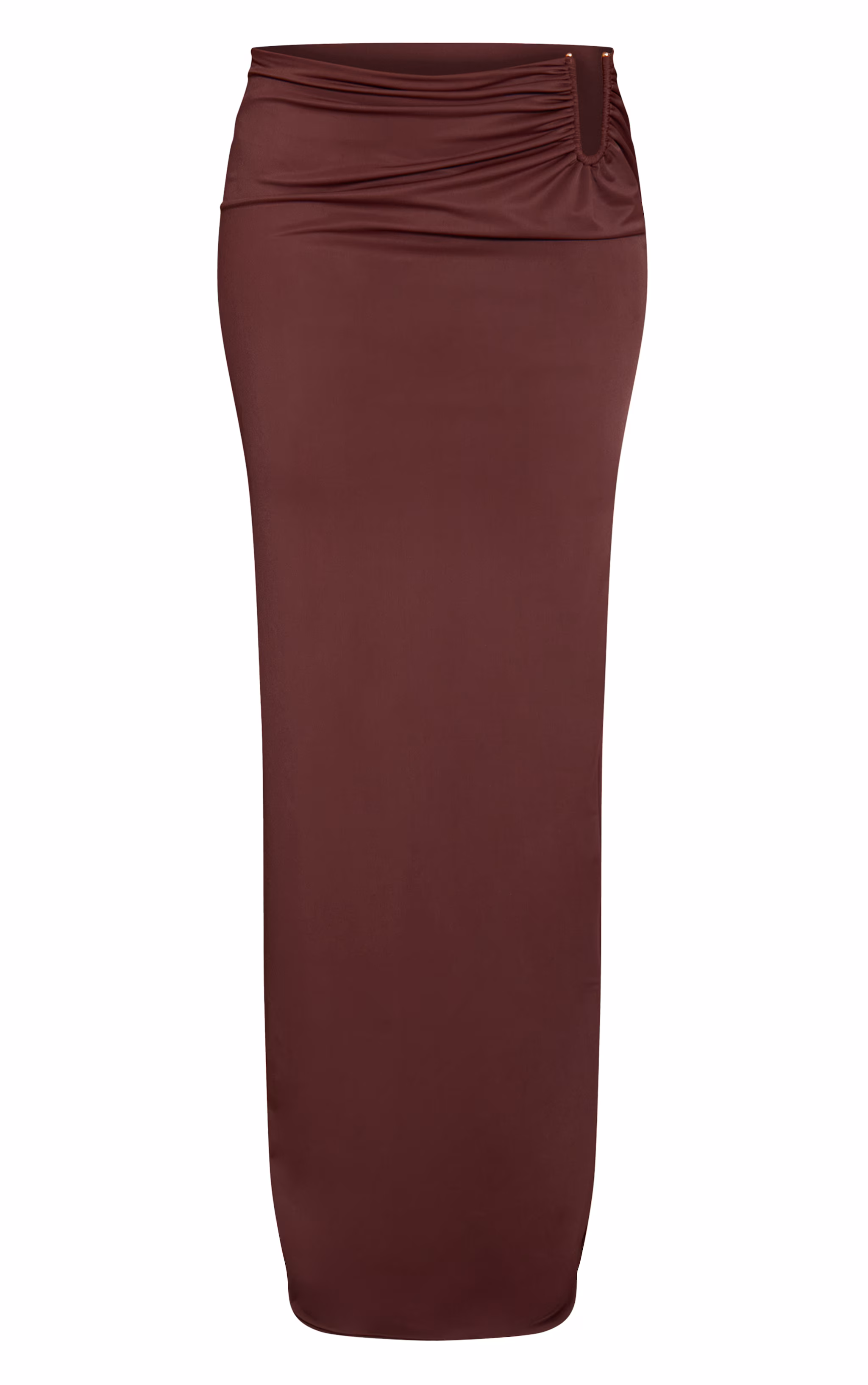 Chocolate Matte Sculpt V Bar Ruched Maxi Skirt