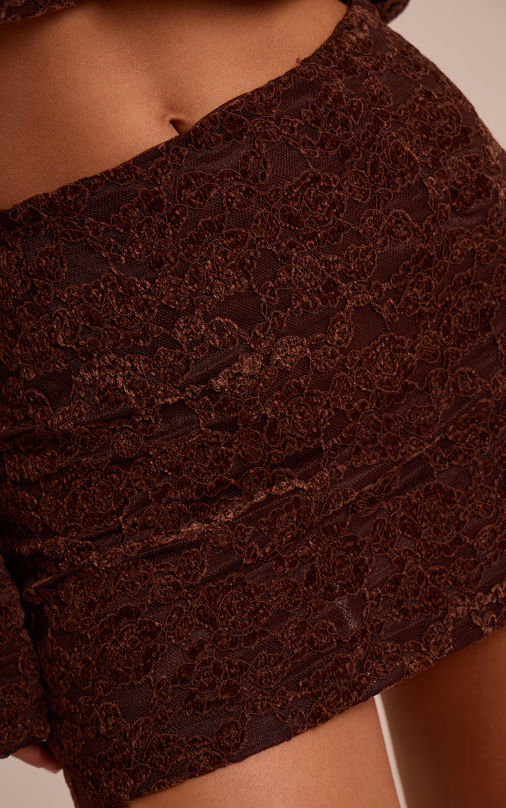 Dark Brown Lace Mid Rise Mini Skirt
